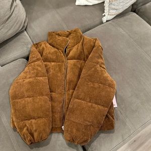 Somo faux fur cognac jacket zip up size large brand new w/tags